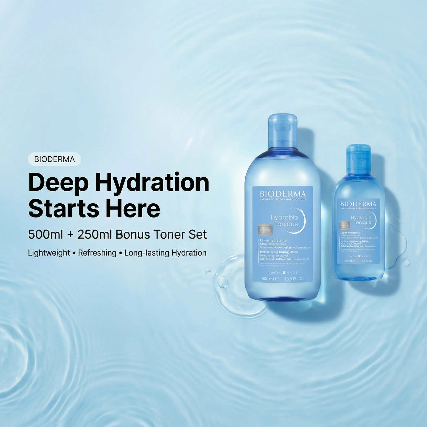 Bioderma Hydrabio Tonique 500ml + 250ml Bonus Set (Hydrating Toner for Dry & Sensitive Skin)